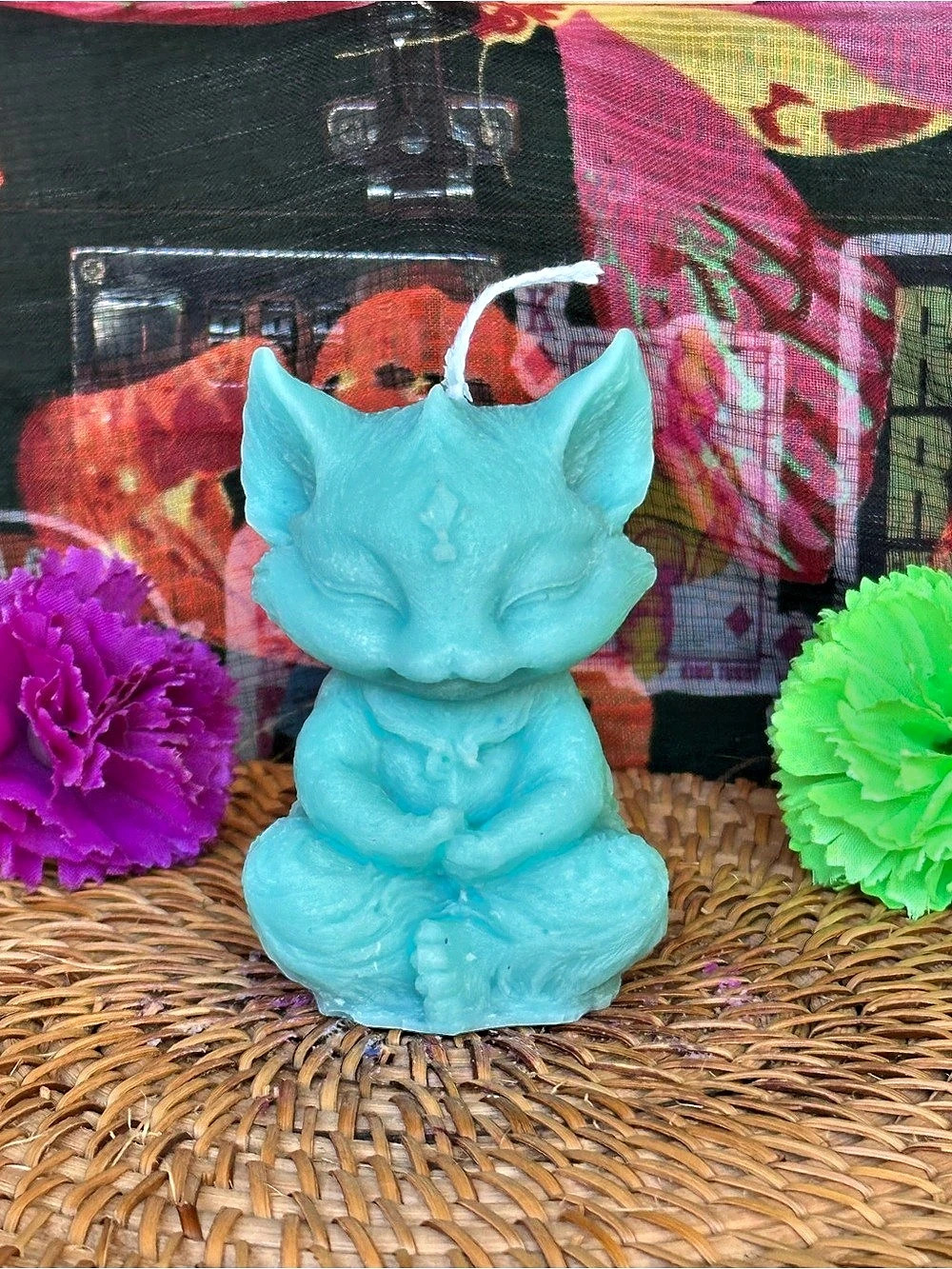 Aqua Meditating Fox Candle